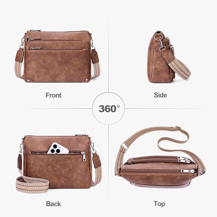 Crossbody Bags for Women Rfid Travel Crossbody Purses Leather Handbags Medium Shoulder bag with Adjustable Strap