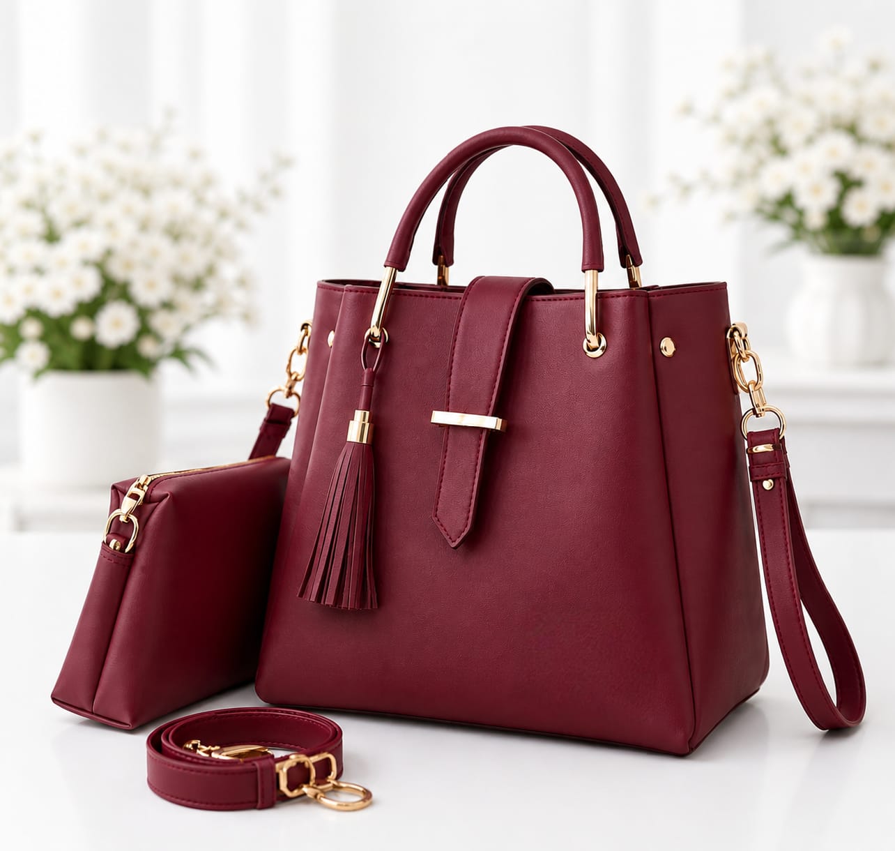 2-PCS TUSEL  PREMIUM LEATHER HANDBAGS