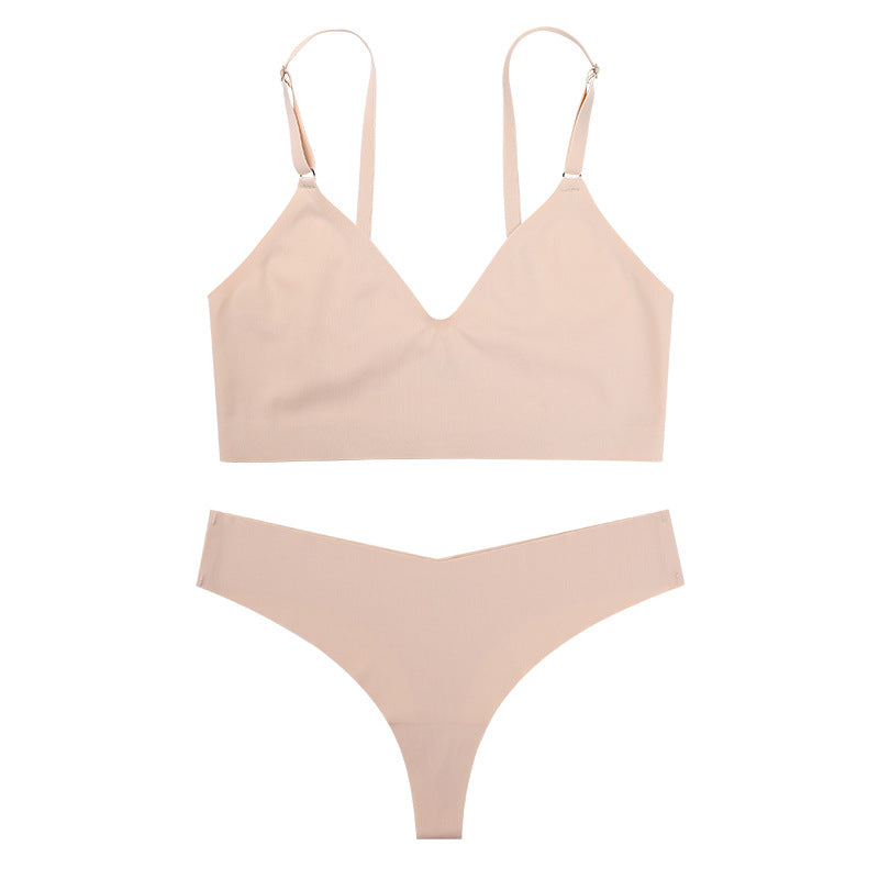 Bra Set Women's T-Back Seamless Wireless Push up Comfort Breathable Yoga Sports Underwear Suit