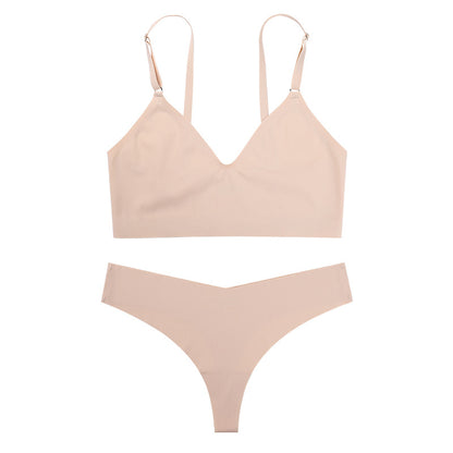 Bra Set Women's T-Back Seamless Wireless Push up Comfort Breathable Yoga Sports Underwear Suit
