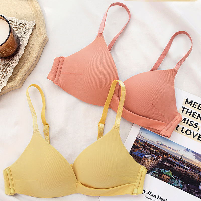 vNew For Women Yellow Sexy Lingerie Set Padded Bras Wireless Panties One-Piece Bra Sets Underwear A B