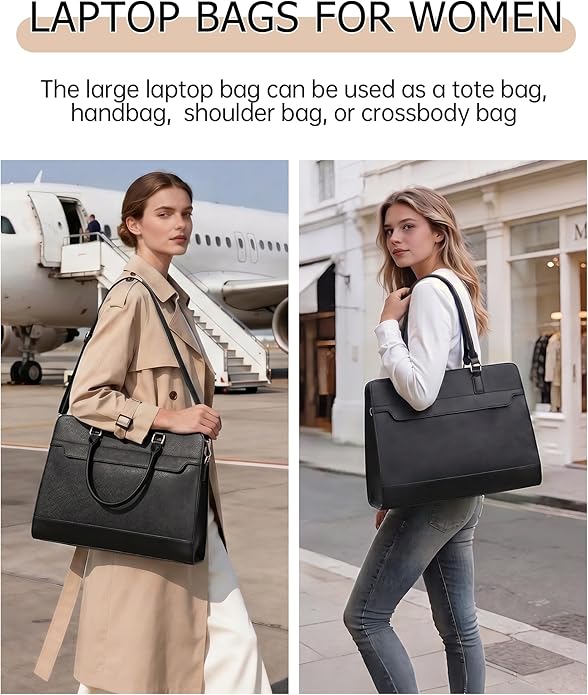 Laptop Bag for Women,3PCS Vegan Leather Tote Bag for Work with 2 Straps,Teacher Purse Office Handbag Computer Briefcase