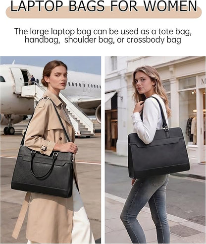 Laptop Bag for Women,3PCS Vegan Leather Tote Bag for Work with 2 Straps,Teacher Purse Office Handbag Computer Briefcase