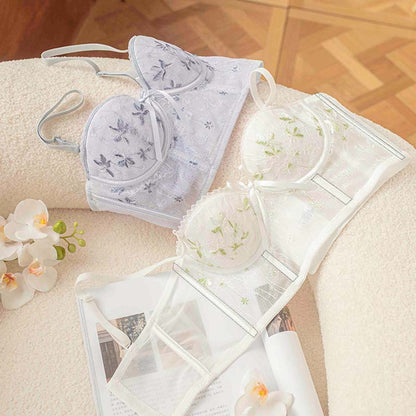 For Women Green Padded Lace Trim Straps Invisible Bras Cotton Panties Push Up Bra Set Sexy Lingerie Set Underwear