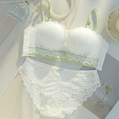 Women Lingerie Lace Straps Bralette Soft Trim Padded Panties A B Invisible Strapless Push Up Wireless Bra Sets