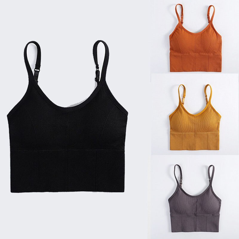 Seamless Tank Crop Top Solid Color Bra Bralette Wireless Brassiere Sports Bra Fitness Vest Elastic Sleep Women Top