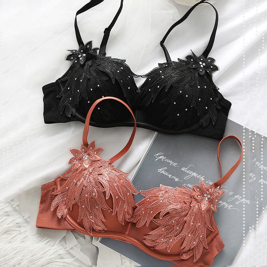 New for Women Orange Blue Padded Panties Push Up Sexy LingerieUnderwear Embroidery One-Piece Bra Sets A B