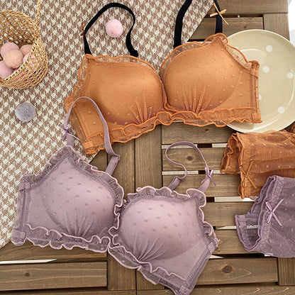 New For Women Pink Pruple Lace Wireless Bralette Panties Push Up Bra Sets Underwear Sexy Lingerie Sets