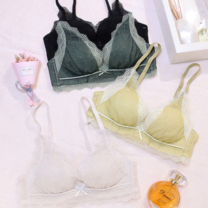 New For Women Green Yellow Bra Sets Lace Bow Bralette Panties Wireless Padded Underwear Sexy Lingerie Sets A B