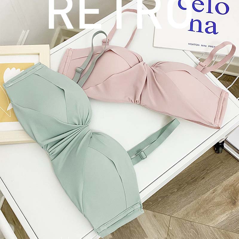 for Women Green Pink One-Piece Bra Sets Seamless Bralette Cotton Panties Push Up Underwear Wireless Lingerie Set