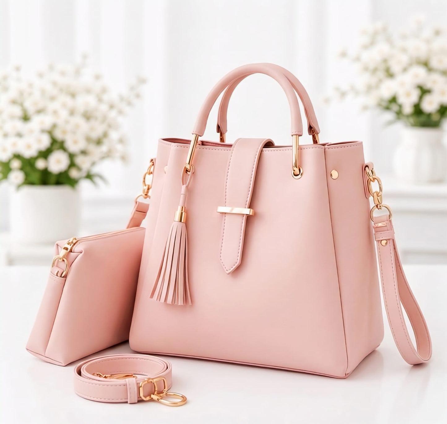 2-PCS TUSEL  PREMIUM LEATHER HANDBAGS