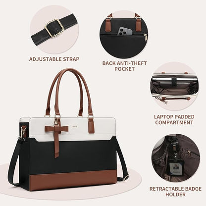 3pcs Laptop Bag for Women 15.6 Inch Leather Work Tote Bags Professional Business Office Computer Shoulder Briefcase