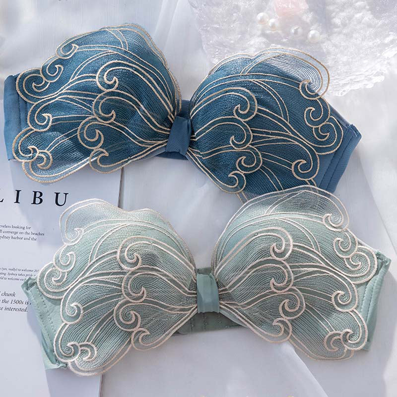 Women Green Blue Sexy Lingerie Sets Wireless Lace Cotton Panties Padded Bras Push Up Bra Sets Underwear A B