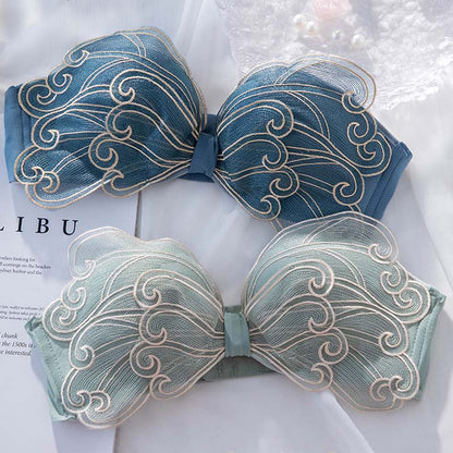 Women Green Blue Sexy Lingerie Sets Wireless Lace Cotton Panties Padded Bras Push Up Bra Sets Underwear A B