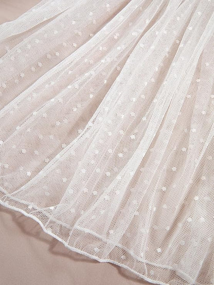 Polka Dots Mesh Sheer Lace Babydoll Chemise Lingerie Set Floral Sleep Wear