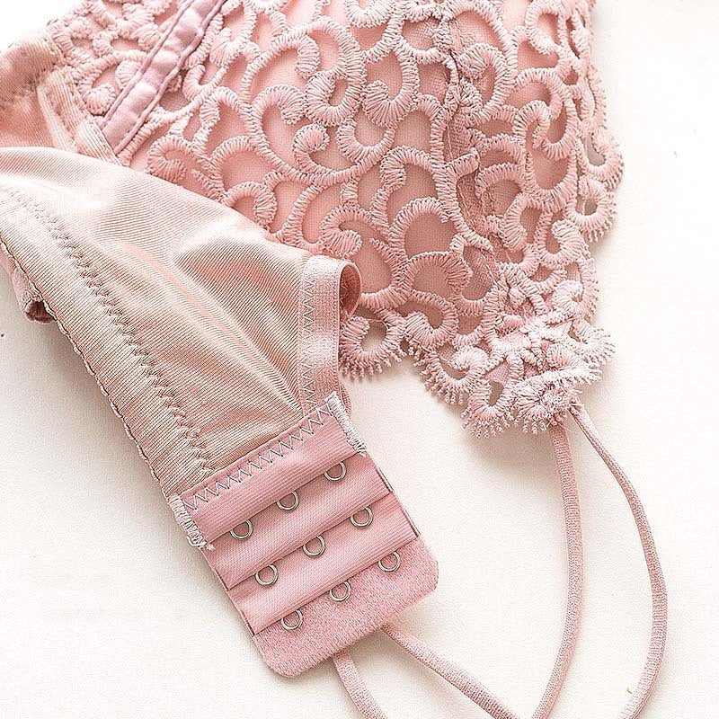 New for Women Pink Red Sexy Lingerie Lace Jacquard Wireless Underwear Bow Cotton Panties Lovely Bra Sets Lingerie A B