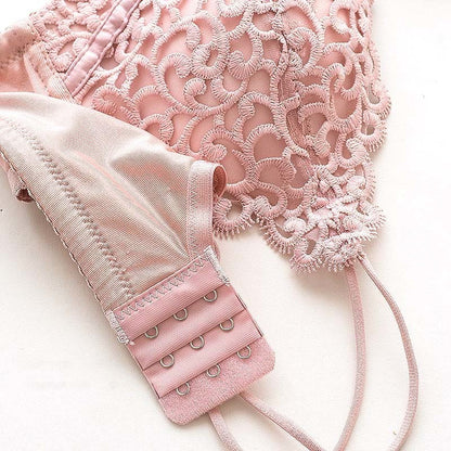 New for Women Pink Red Sexy Lingerie Lace Jacquard Wireless Underwear Bow Cotton Panties Lovely Bra Sets Lingerie A B