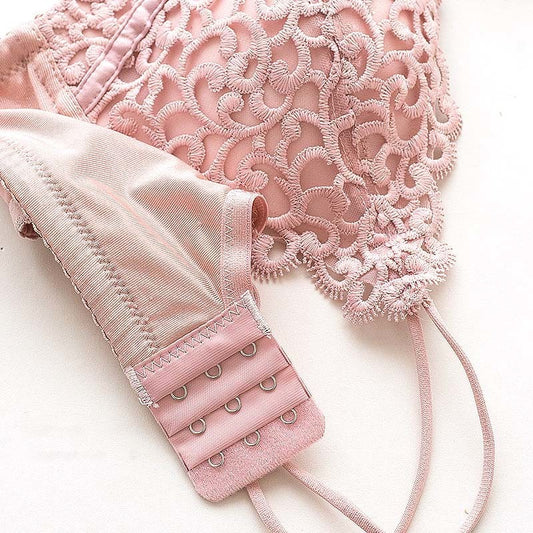 New for Women Pink Red Sexy Lingerie Lace Jacquard Wireless Underwear Bow Cotton Panties Lovely Bra Sets Lingerie A B