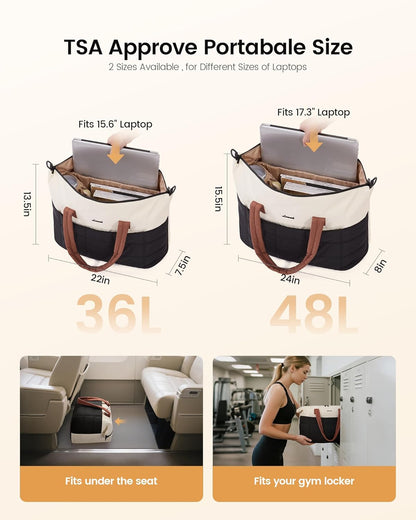 Gym Bag for Women & Men with Wet Pocket,48L Puffer Laptop Work Bags for Women with Computer Compartment,Waterproof Teacher Tote Bags Workout Weekender Carry on Travel Bag,Large Purse Handbags