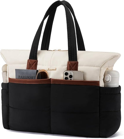 Tote Bag for Women,Light Puffer Tote Bag with Multi-pockets,Stylish Carry on Laptop Bags for Daily,Travel,Work,Gym