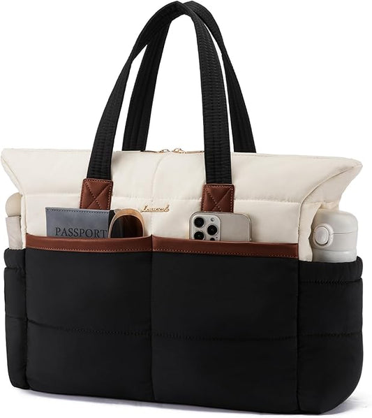 Tote Bag for Women,Light Puffer Tote Bag with Multi-pockets,Stylish Carry on Laptop Bags for Daily,Travel,Work,Gym