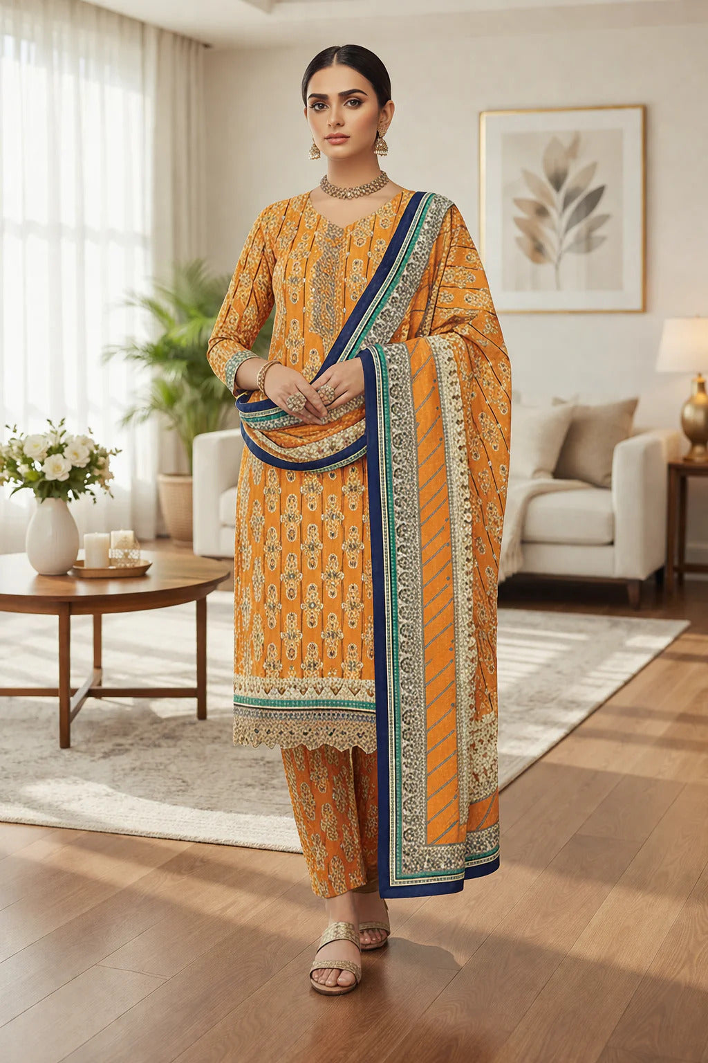 Swiss Lawn Unstitched 3 Piece Suit - A1800