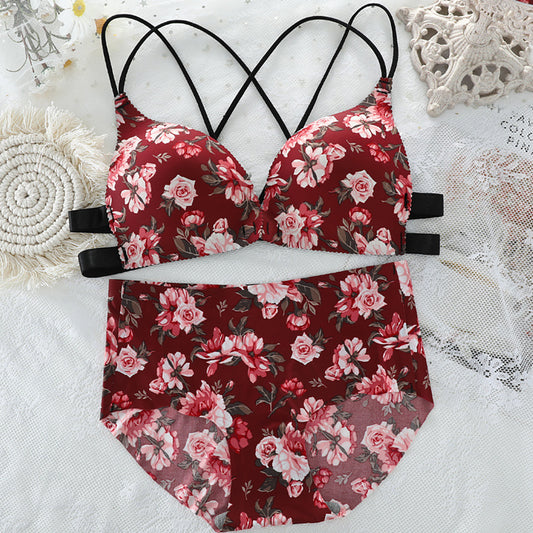 Push Up Bras Sexy Cross Beauty Back Lingerie Set Wire Free Thin Seamless Bra Set Front Buckle Underwear Women Wing Pad Bralette