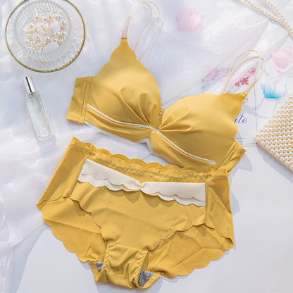 New For Women Yellow Blue Sexy Lingerie Bralette Cotton Panties Wireless Bra Sets Underwear A B Female Bras