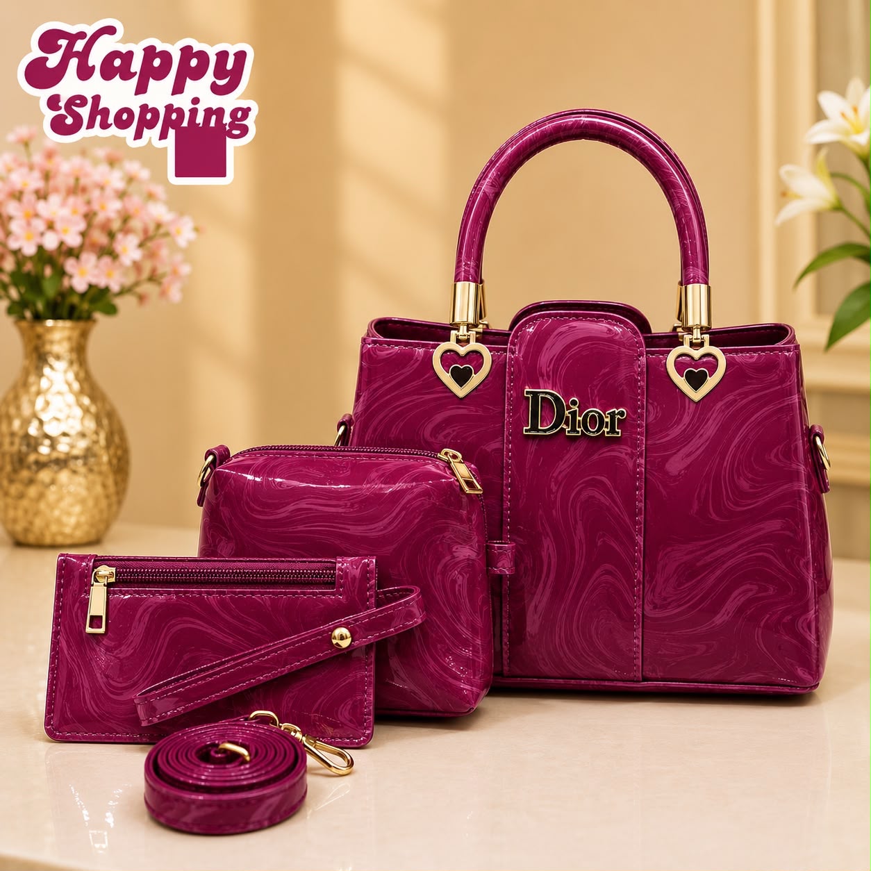 DiorMarbal Texture High Quality 3Pcs Shoulder Bag