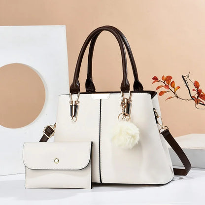 2024 New Fashion 2-piece set Women's Bag Solid Color Leather Luxury Handbag Plush pendant Ladies Shopping Messenger Shoulder Bag
