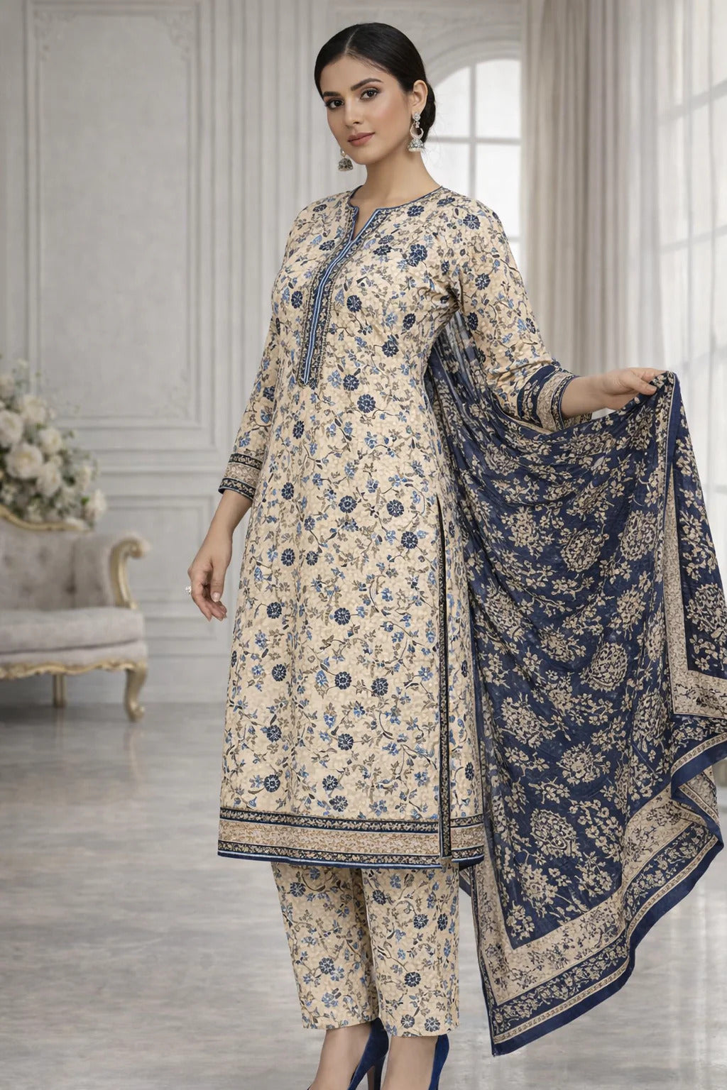 Swiss Lawn Unstitched 3 Piece Suit - A1723