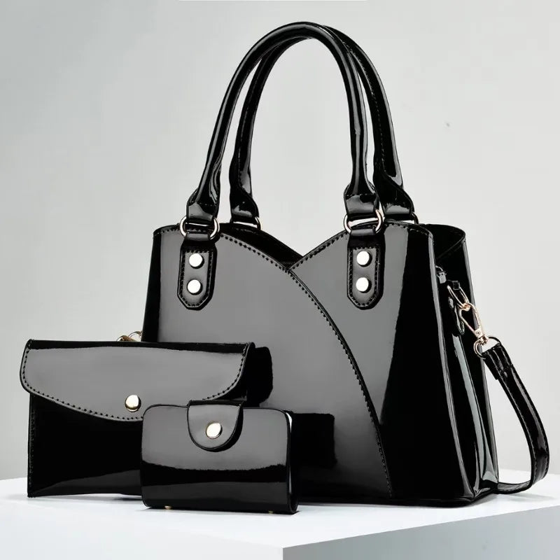 3Piece Set Bright Leather Women's Crossbody Bags Large Capacity Women Handbags Fashion Female Shopping Bags Casual Tote Bags
