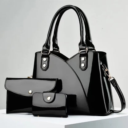 3Piece Set Bright Leather Women's Crossbody Bags Large Capacity Women Handbags Fashion Female Shopping Bags Casual Tote Bags