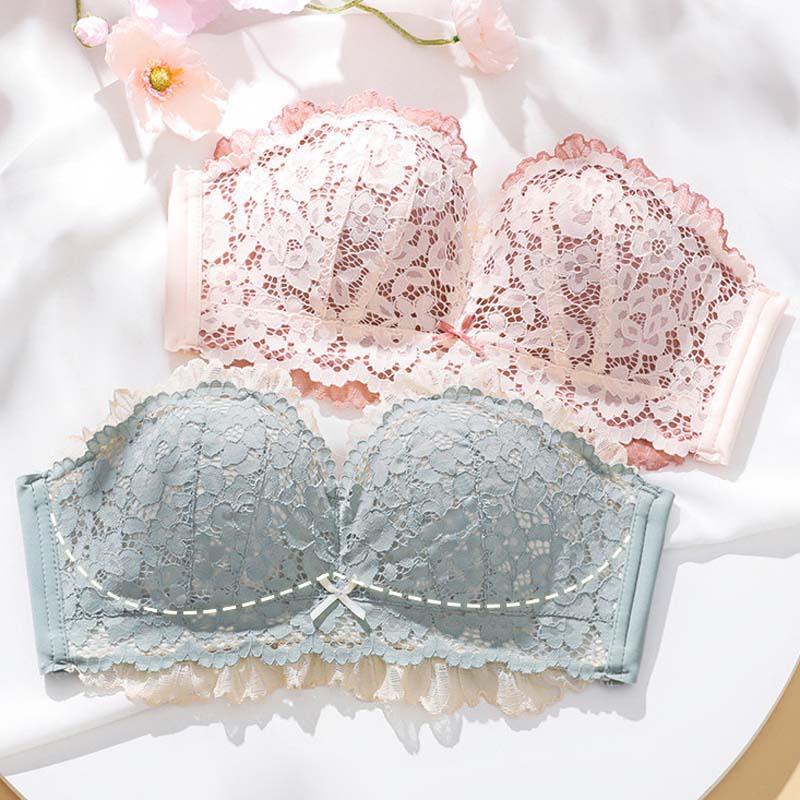 Women Pink Sexy Lingerie Sets Wireless Lace Cotton Panties Padded Bras Push Up Bra Sets Underwear A B