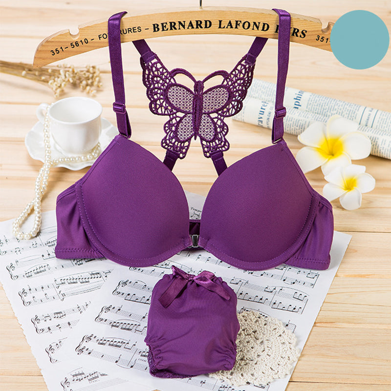 Front Closed Lace Lingerie Underwear Women Bra Butterfly Wireless Padded Brassiere Underpant Suit 2023