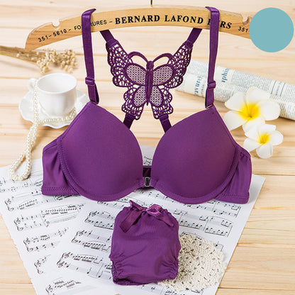 Front Closed Lace Lingerie Underwear Women Bra Butterfly Wireless Padded Brassiere Underpant Suit 2023