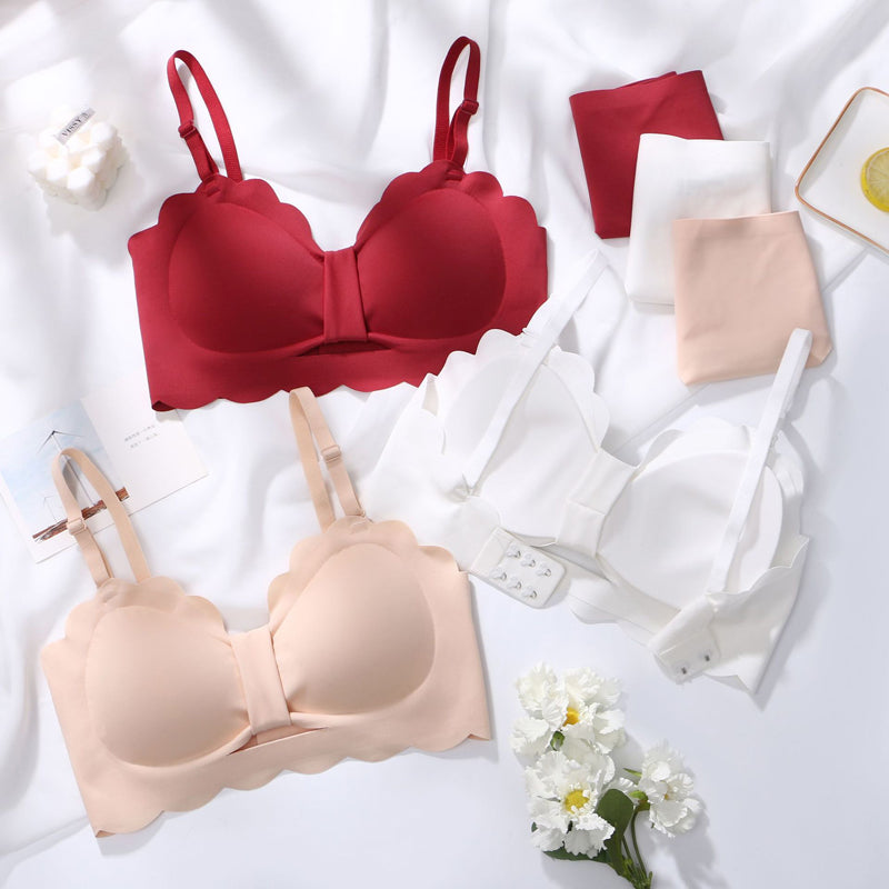 Women Red Skin Bralette Cotton Panties Bra Sets Half Cup Padded Sexy Lingerie Sets Wireless Underwear A B