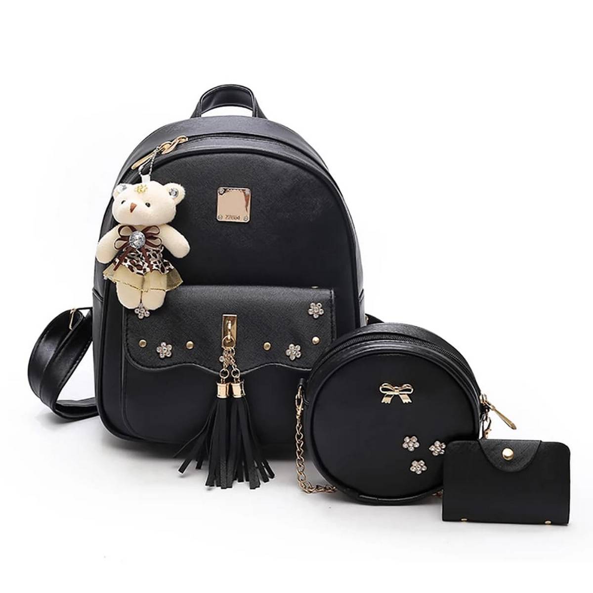 3 PcsSets Women Leather Backpack Girls Shoulder Bookbag, School Backpack,School Bag,College Backpack,College Bag,Uni Backpack ,Uni Bag