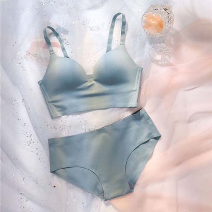 New For Women Pink Blue Lace Padded Bralette Panties Cut Out Wireless Underwear Sexy Lingerie Set A B Bra Sets