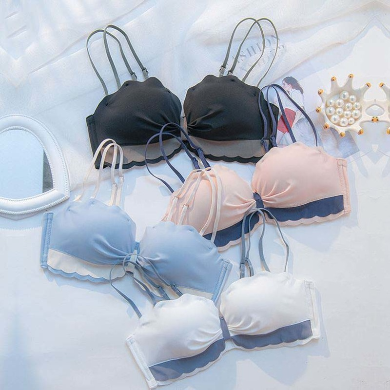 New For Women Pink Pruple Wireless One-Pieces Bralette Panties Push Up Bra Sets Underwear Sexy Lingerie Sets A B