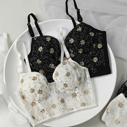 Women Green Padded Lace Trim Straps Invisible Bras Cotton Panties Push Up Bra Set Sexy Lingerie Set Underwear