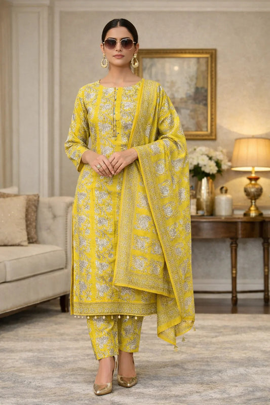 Swiss Lawn Unstitched 3 Piece Suit - A1786