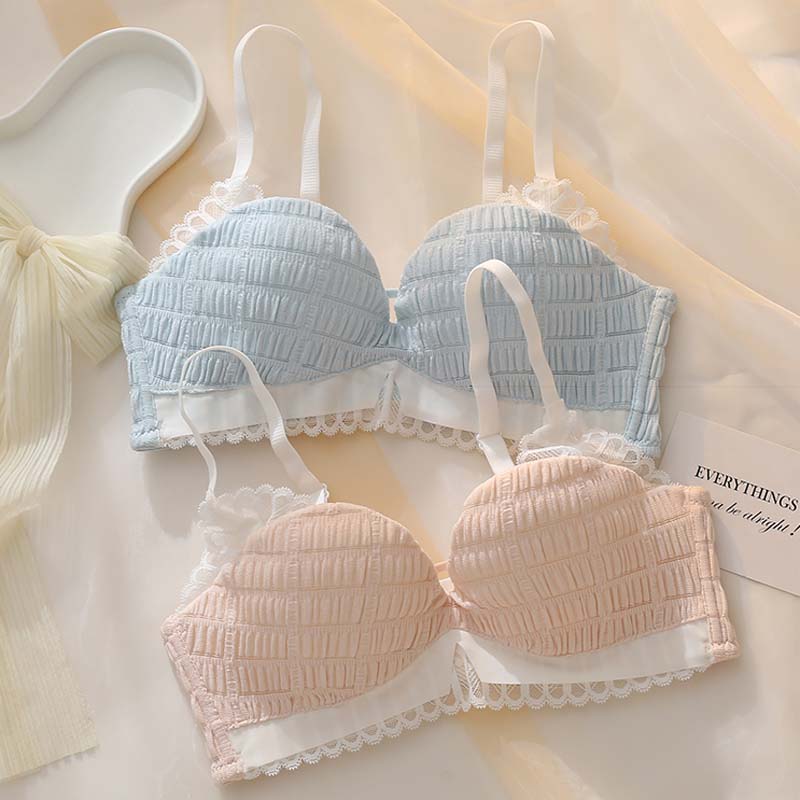 for Women Pink Blue Sexy Lingerie Set Wireless Cotton Panties Padded Bras Push Up Bra Sets Underwear A B Kitty Lovely