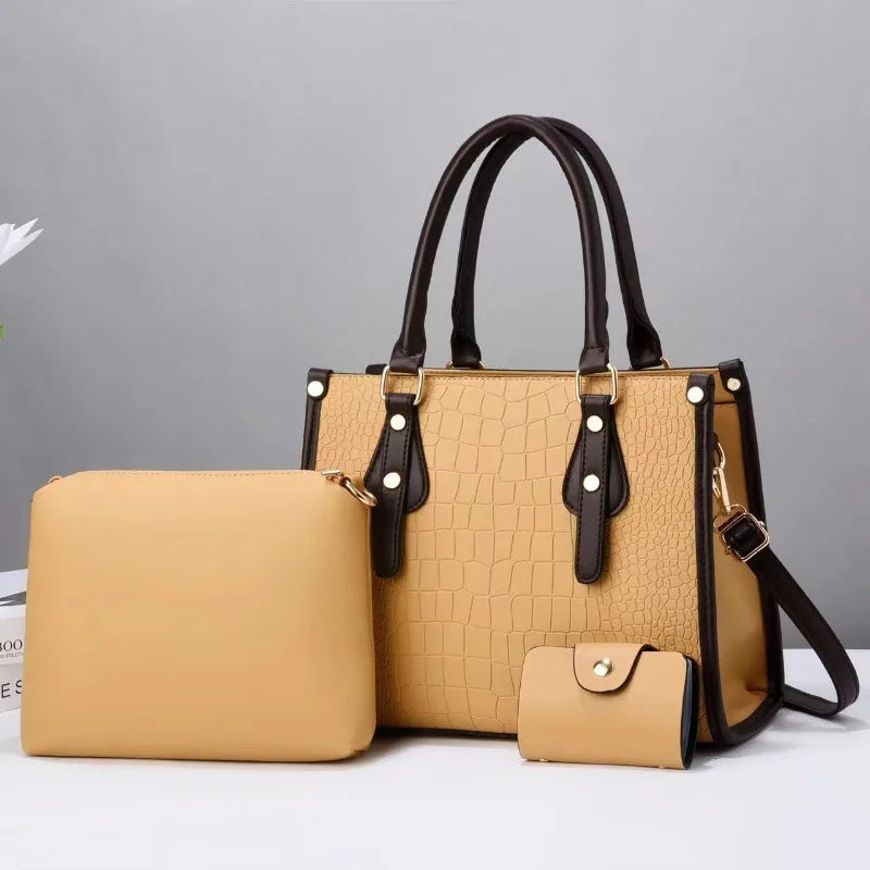 Fashion 3-Piece Set Woman Bags 2024 New Luxury Ladies Shoulder Bag Set Messenger Bag Wallet Handbag Luxury Girls Messenger Bag