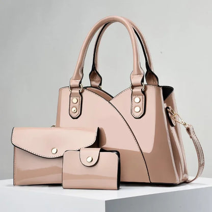 3Piece Set Bright Leather Women's Crossbody Bags Large Capacity Women Handbags Fashion Female Shopping Bags Casual Tote Bags