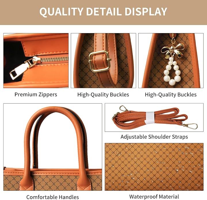 3Pcs Purses and Handbags Set for Women, Top Handle Satchel Shoulder Crossbody Tote Bag Purse with Wallet for Work