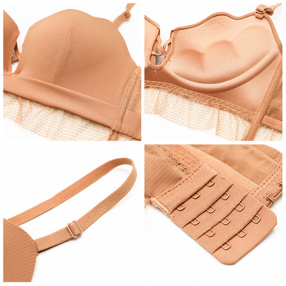 New For Women Orange Pink Sexy Bras Wireless Lace Bras Cotton Panties Back Padded Bra Sets A B Underwear