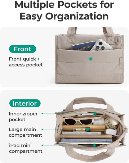 Mini Tote Bag for Women, Puffer Quilted Crossbody Purses, Zipper Closure for Work Travel College, Coffee  6L Mini tote