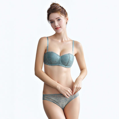 New For Women Black Pink Sexy Lingerie Wireless Lace Jacquard Straps Cotton Panties Backless Padded Bra Sets