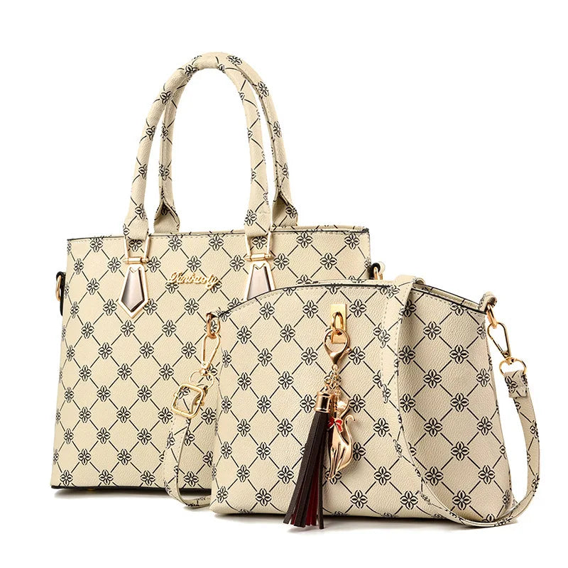 2024 New Two Piece Set Women's Handbag Fashion Large Capacity One Shoulder Crossbody Bag Printed Leather Ladies Shopping Bag